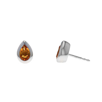 November’s Birthstone Sterling Silver Pear Citrine Bezel Stud Earrings JSCER03169