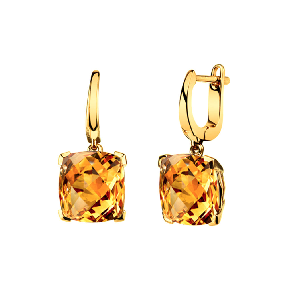 14K Yellow Gold Cushion Citrine Dangle Earrings CSECT00406