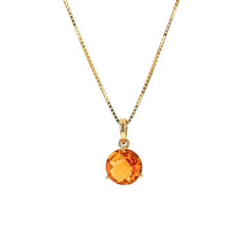 14K Yellow Gold Round Checkerboard Citrine Pendant with Chain CSPCT00182
